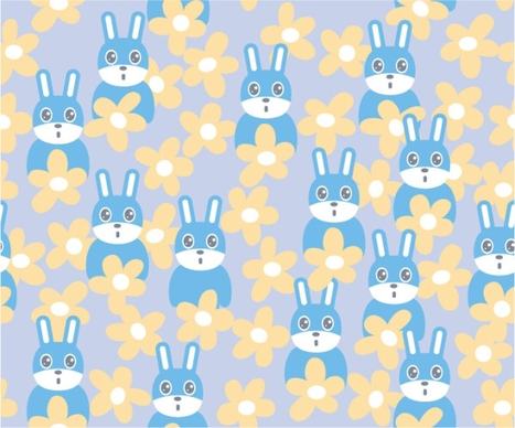 cute rabbit continuous background vector flowers