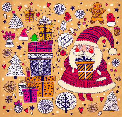 cute santa and christmas ornaments scraps vector