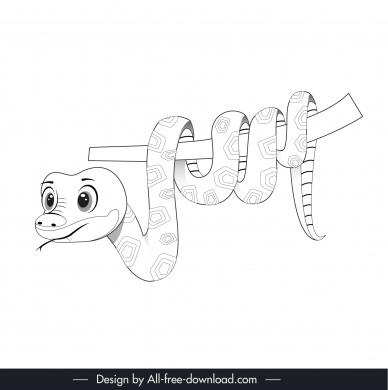 cute snake design elements handdrawn outline 