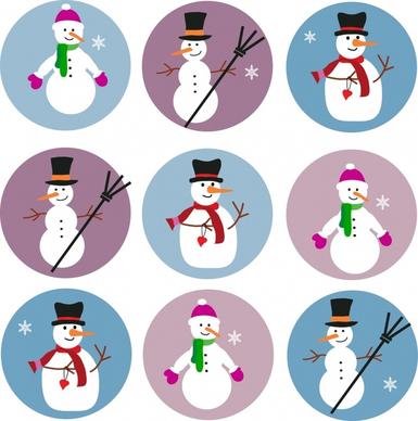 snowman icons cute colored design circles isolation