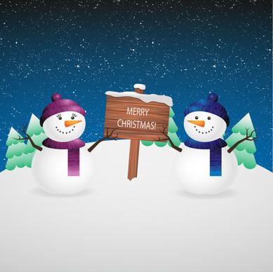cute snowman with christmas background vector