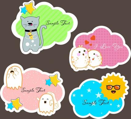 cute stickers decoration stylized cat ghost sun icons