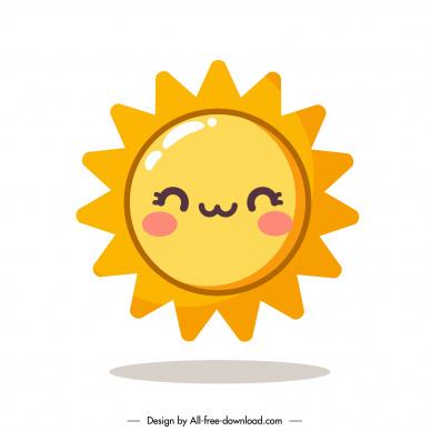 cute sun smiling design elements flat stylized cartoon