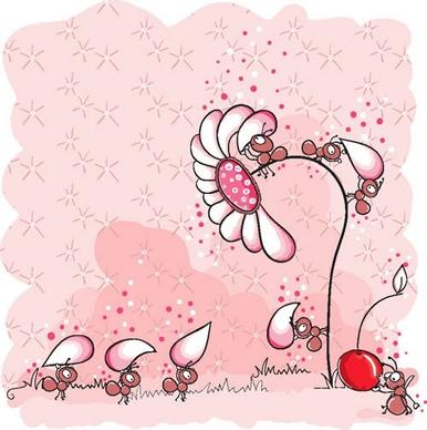 cute vector illustration flowers line draft ants