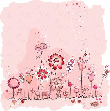 cute vector illustration pink flowers line draft