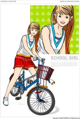 cycling female students vector