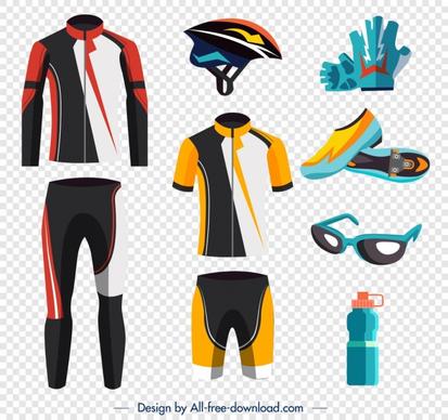 cyclist design elements clothes helmet utensils icons