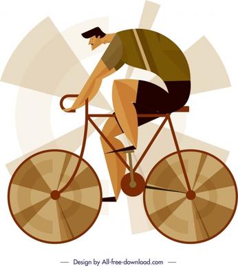 cyclist icon classical colored design cartoon sketch