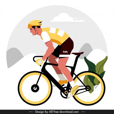 cyclist painting colorful classic flat design cartoon character