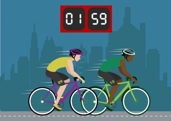 cyclists competition background auto clock decor male icons