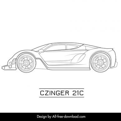 czinger 21c car model icon flat black white handdrawn side view outline