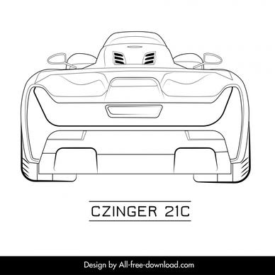 czinger 21c car model icon flat black white symmetric handdrawn rear view sketch