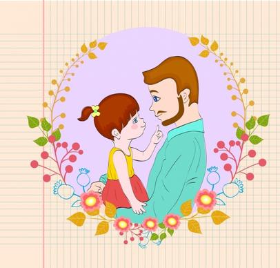 daddy day banner handdrawn icons paper flowers background