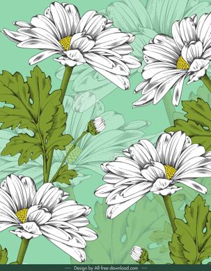 daisy floral painting handdrawn classical blurred design