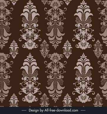 damask seamless pattern template dark brown repeating symmetry