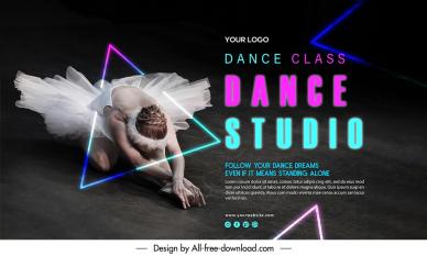 dance studio banner template dancing lady triangle lights