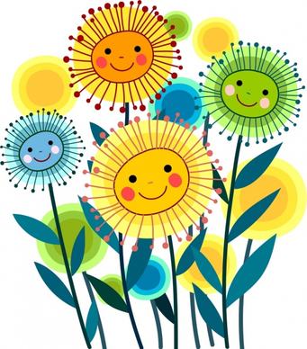 dandelion flowers drawing cute multicolored stylized icons