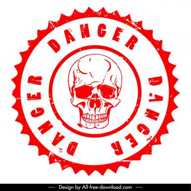 danger stamp template classic horror skull serrated circle isolation