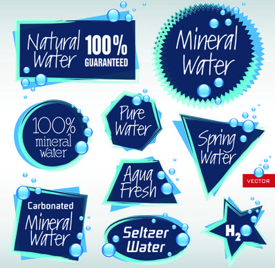 dark blue natural water labels design vector