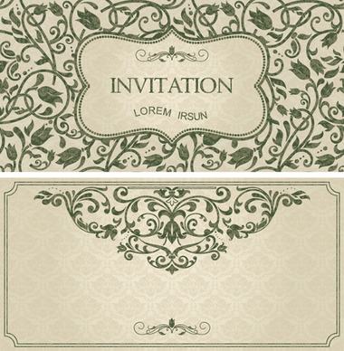 dark green floral vintage invitation cards vector