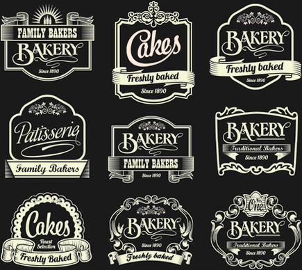 dark style coffee labels vector graphic set