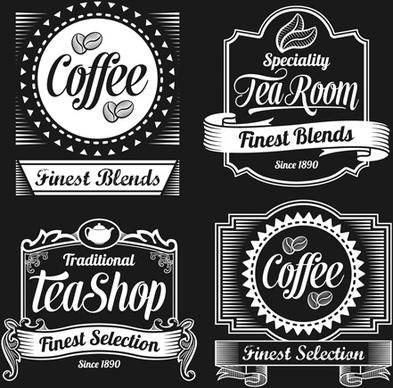 dark style coffee labels vector graphic set