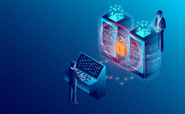 data security concept data processing protecting digital information flat isometric vector illustration