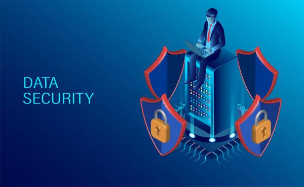 data security concept data processing protecting digital information flat isometric vector illustration