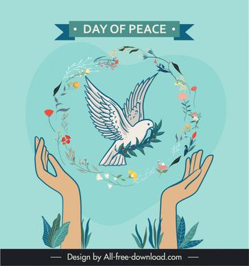 day of peace poster hands flowers pigeon sketch