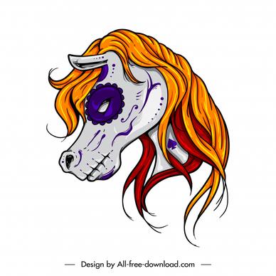 day of the dead horse design elements flat handdrawn sketch frightening design 