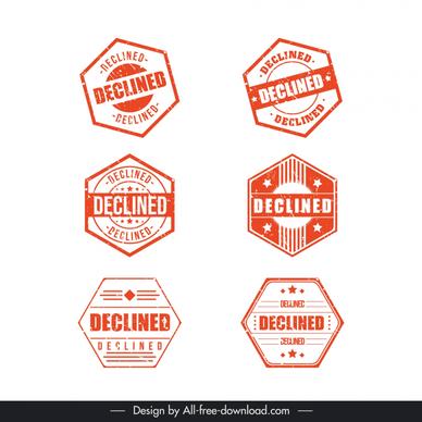 declined stamps collection flat classic hexagon shapes