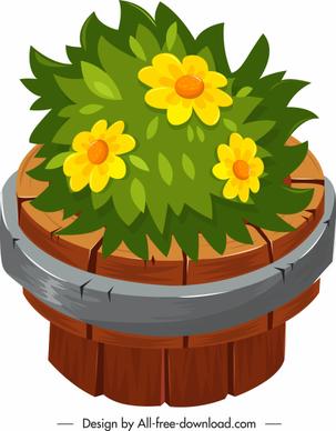 decorated flora icon classical wooden bucket sketch