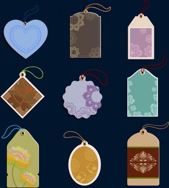 decorated tags collection various multicolored shapes isolation