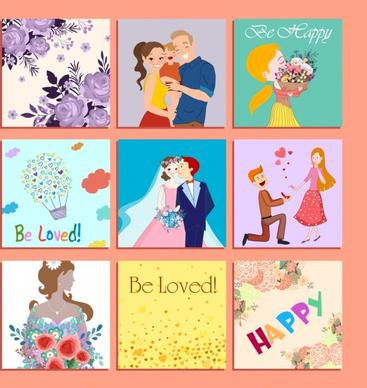 decorative background sets love theme colorful design