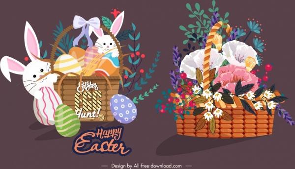 decorative baskets icons easter floral themes sketch