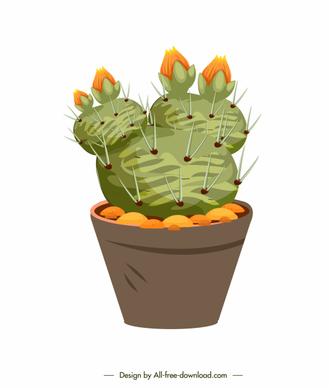 decorative cactus flowerpot icon blooming sketch colored classic