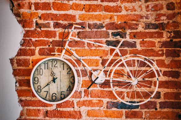 decorative clock picture retro brick wall bicycle