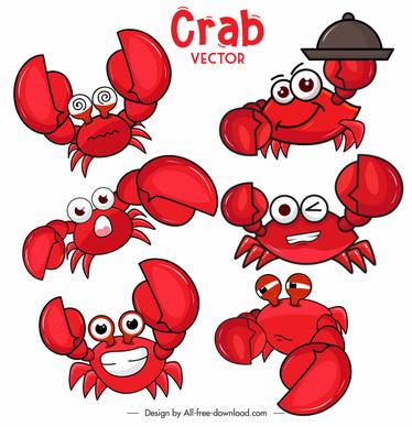 decorative crabs icons funny emotional stylized cartoon sketch