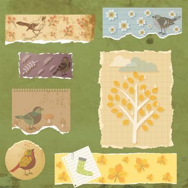 decorative drawings on torn papers vector illustration