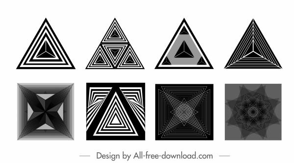 decorative elements black white geometric symmetric illusive decor