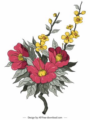 decorative flower painting colored classic handdrawn sketch