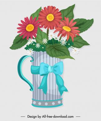 decorative flowerpot icon glass sketch colorful classic design