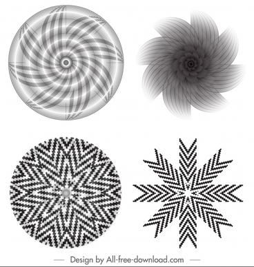 decorative kaleidoscope templates black white dynamic swirled illusion