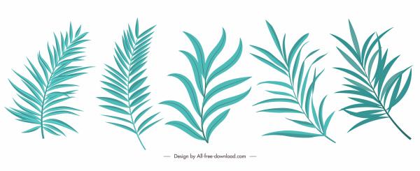 decorative leaf icons green classical handdrawn design