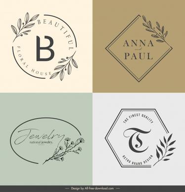 decorative logotypes flat classical handdrawn botany sketch