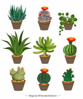 decorative plant pot icons colorful classic design