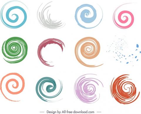 decorative spiral shapes elements colors strokes sketch