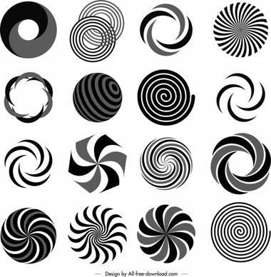decorative swirled icons black white twisted sketch