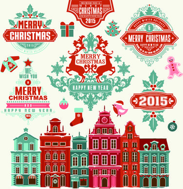 delicate15 christmas labels ornaments vector