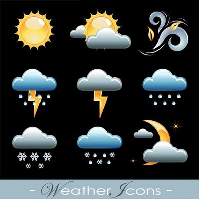 weather elements icons shiny modern symbols sketch